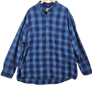 Duluth Trading Company Mens 3XL Tall Blue Plaid Flannel Button Up Shirt